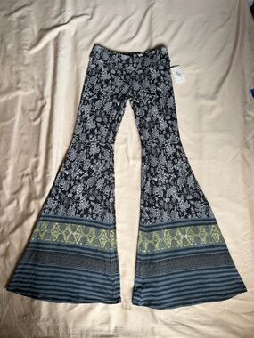 NWT Free People Bell Bottom Flare Pants Boho Festival Printed Jersey Knit XS